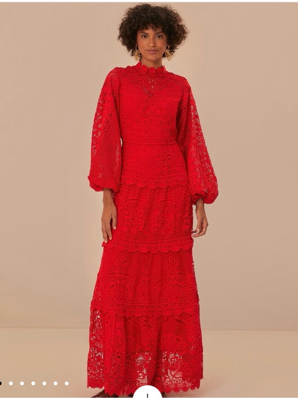 FARM Rio Red Lace Tiered Maxi Dress